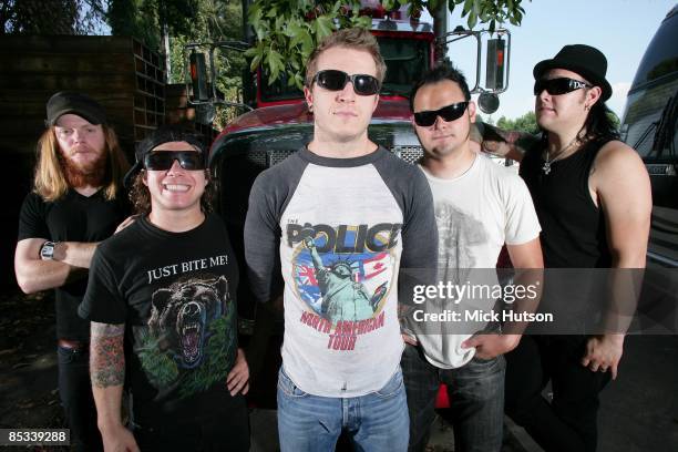 Photo of ATREYU and Alex VARKATZAS and Dan JACOBS and Travis MIGUEL and Marc McKNIGHT and Brandon SALLER; L-R: Marc McKnight, Dan Jacobs, Alex...