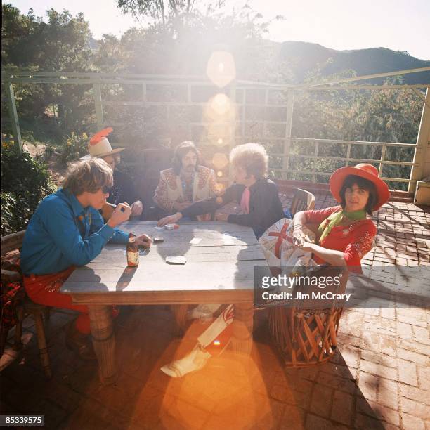Photo of FLYING BURRITO BROTHERS and Chris HILLMAN and Gram PARSONS and Pete KLEINOW and Chris ETHRIDGE and Michael CLARKE; Posed group portrait,...