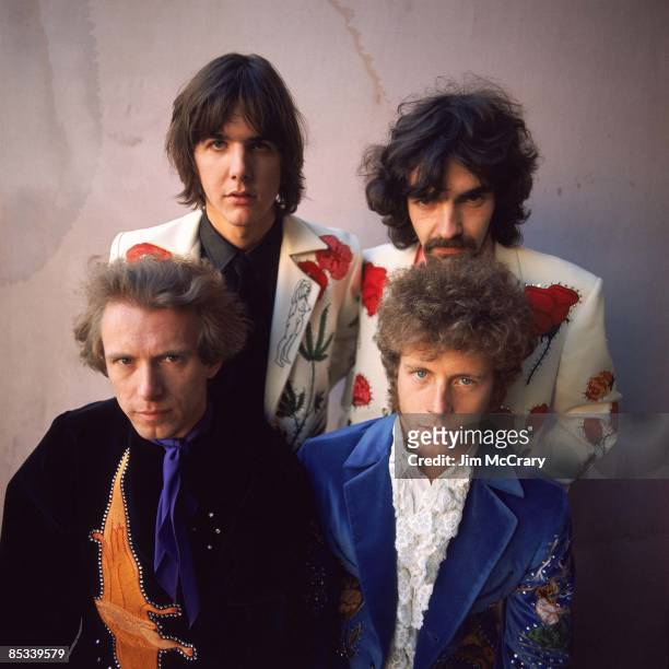 Photo of FLYING BURRITO BROTHERS and Pete KLEINOW and Gram PARSONS and Chris ETHRIDGE and Chris HILLMAN; Posed studio group portrait, Nudie suits -...