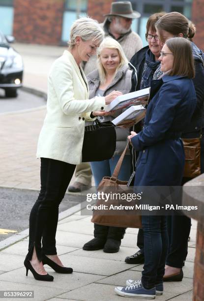 Judy Murray, the mother of Wimbledon champion Andy Murray, arrives to watch as her son is presented with the Freedom of Stirling, during a special...