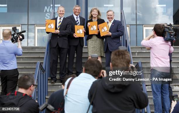 Chief Executive Stewart Regan, Scottish FA President Campbell Ogilvie, Cabinet Secretary for Commonwealth Games Shona Robison, and Leader of Glasgow...