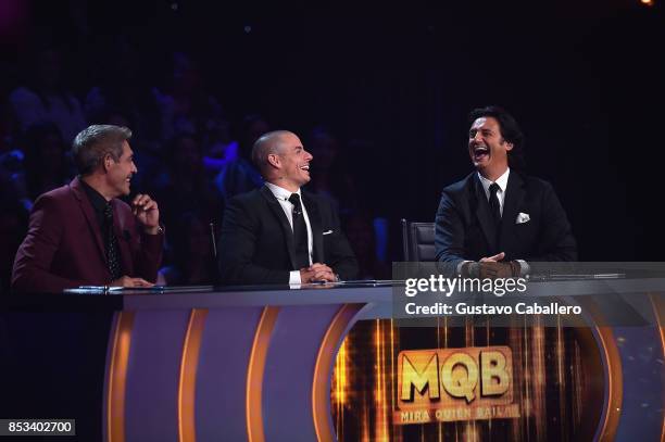 Judges Johnny Lozada,Casper Smart and Javier Poty Castillo attends the Mira Quien Baila at Univision Studios on September 24, 2017 in Miami, Florida.