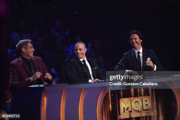 Judges Johnny Lozada,Casper Smart and Javier Poty Castillo attends the Mira Quien Baila at Univision Studios on September 24, 2017 in Miami, Florida.