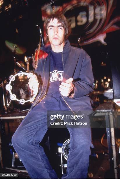 Singer Liam Gallagher during a soundcheck with British rock band Oasis at the Astoria, London, 18th August 1994.