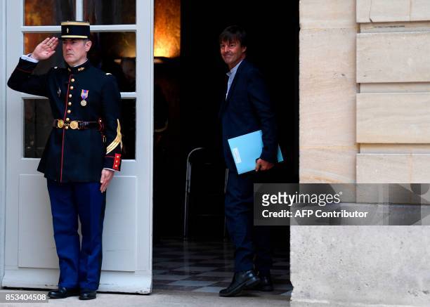 French Minister of Ecological and Inclusive Transition Nicolas Hulot leaves after a report on the Grand Investment Plan by French economist Jean...