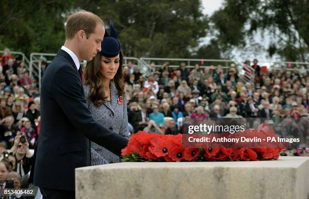 The Duke and Duchess of Cambridge attend the ANZAC March and Commemorative Service and lay a wreath before planting a 'Lone Pine' tree in the...
