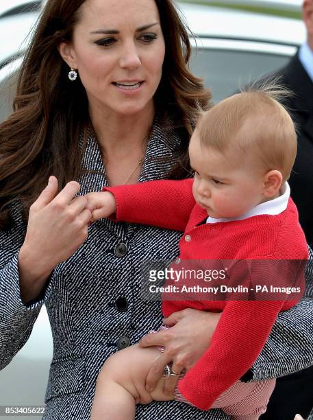 The Duke and Duchess of Cambridge and Prince George depart Canberra on the Royal Australian Air Force aircraft to transfer to an international...