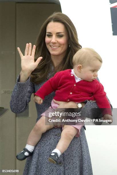 The Duke and Duchess of Cambridge and Prince George depart Canberra on the Royal Australian Air Force aircraft to transfer to an international...