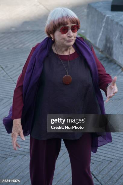 Director Agnes Varda attends the photocall of the prize Donostia at the 65th San Sebastian Film Festival, in San Sebastian, Spain, on September 24,...