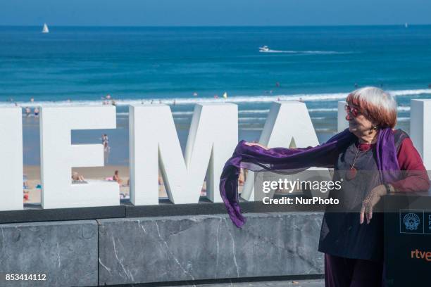 Director Agnes Varda attends the photocall of the prize Donostia at the 65th San Sebastian Film Festival, in San Sebastian, Spain, on September 24,...