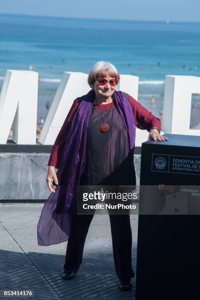 Director Agnes Varda attends the photocall of the prize Donostia at the 65th San Sebastian Film Festival, in San Sebastian, Spain, on September 24,...