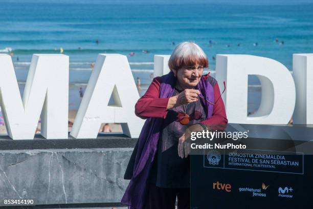 Director Agnes Varda attends the photocall of the prize Donostia at the 65th San Sebastian Film Festival, in San Sebastian, Spain, on September 24,...