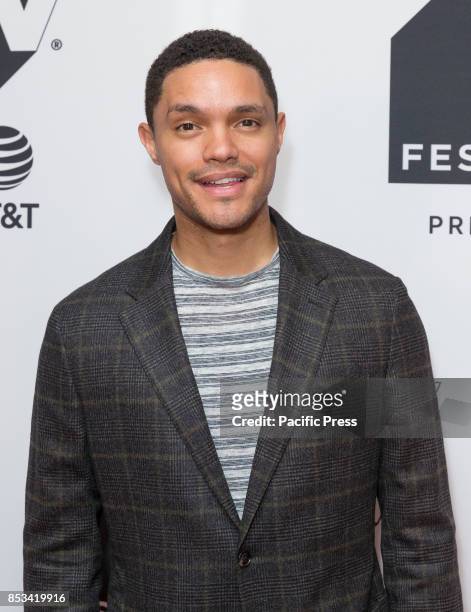 Trevor Noah attends Conversation with Trevor Noah & the writers of the Daily Show during Tribeca TV festival at Cinepolis Chelsea.