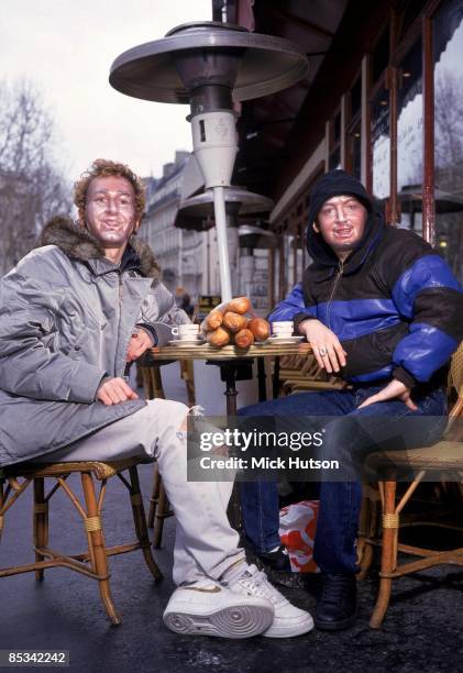 Photo of Guy Manuel de HOMEM CHRISTO and Thomas BANGALTER and DAFT PUNK; Group portrait of Thomas Bangalter and Guy-Manuel de Homen-Christo, mask,...