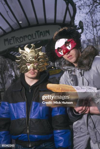 Photo of Guy Manuel de HOMEM CHRISTO and Thomas BANGALTER and DAFT PUNK; Group portrait of Guy-Manuel de Homen-Christo and Thomas Bangalter, mask,...