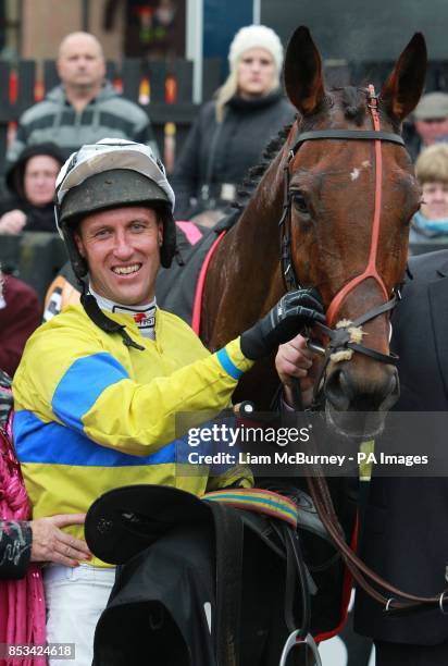 Burn and Turn after winning the SeanieMac.com E.B.F. Stakes under jockey Robbie Power during day four of the Punchestown Festival at Punchestown...