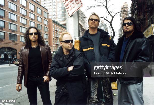 Photo of Kirk HAMMETT and METALLICA and Lars ULRICH and James HETFIELD and Robert TRUJILLO; L-R: Kirk Hammett, Lars Ulrich, James Hetfield, Robert...