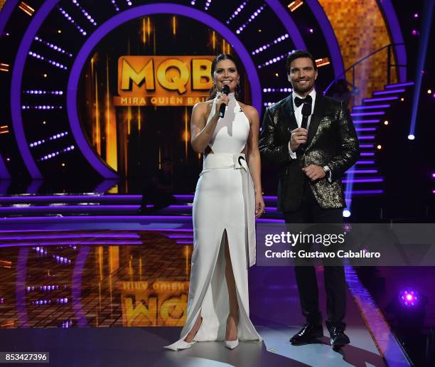 Host Chiquinquira Delgado and Julian Gil attends the Mira Quien Baila at Univision Studios on September 24, 2017 in Miami, Florida.