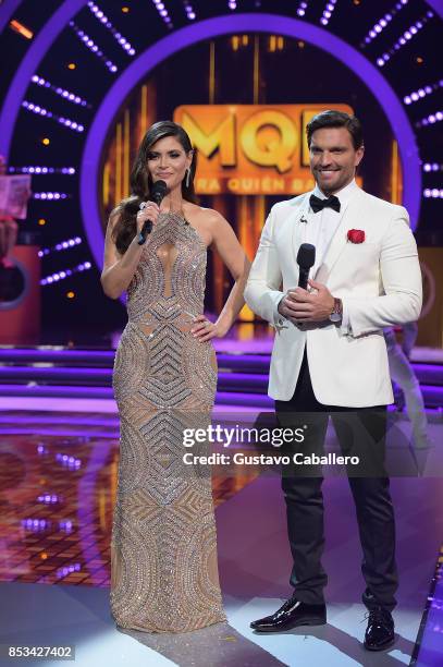 Host Chiquinquira Delgado and Julian Gil attends the Mira Quien Baila at Univision Studios on September 24, 2017 in Miami, Florida.