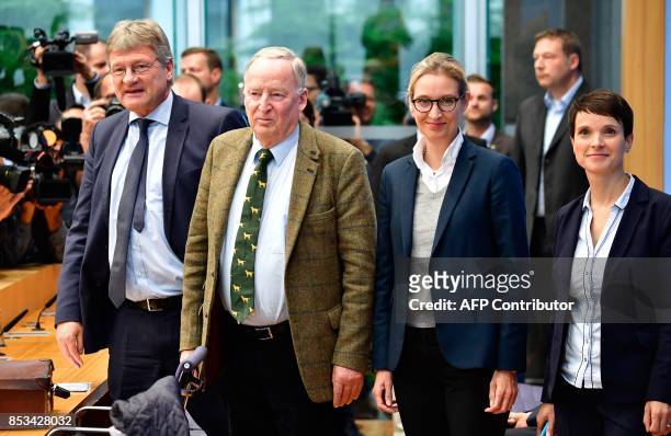 Joerg Meuthen, co-leader of Germany's nationalist Alternative for Germany party, AfD top candidate Alexander Gauland, AfD top candidate Alice Weidel...