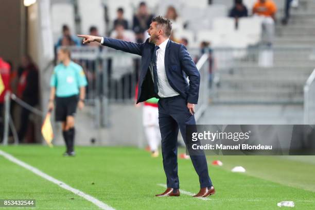Head coach Jocelyn Gourvennec of Bordeaux during the Ligue 1 match between FC Girondins de Bordeaux and EA Guingamp at Stade Matmut Atlantique on...