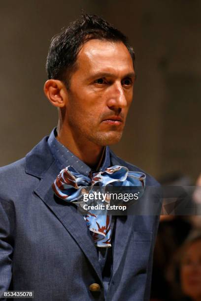 Face Detail at the Antonio Marras show during Milan Fashion Week Spring/Summer 2018 on September 23, 2017 in Milan, Italy.