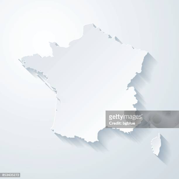 frankreich-karte mit papier geschnitten wirkung auf leeren hintergrund - frankreich stock-grafiken, -clipart, -cartoons und -symbole
