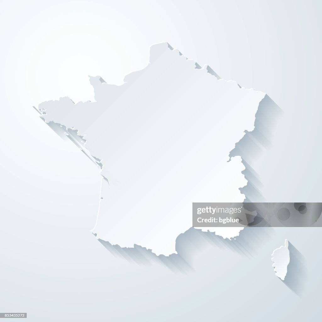 Carte de France avec papier coupe effet sur fond blanc