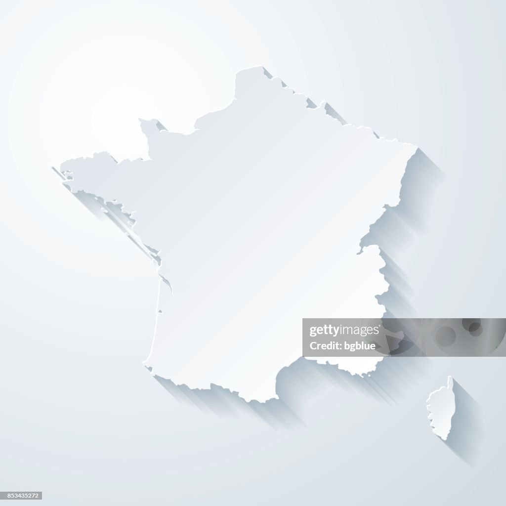 紙でフランス地図カット空白の背景の効果