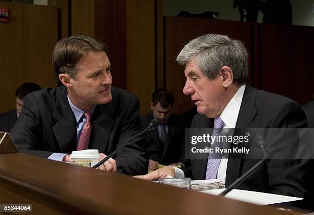 March 10: Moderate Democratic Senators Evan Bayh and Ben Nelson speak before a hearing of the Senate Armed Services Committee.