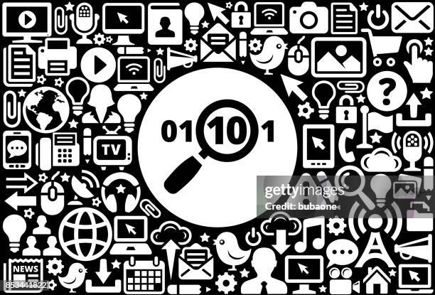 binary search icon black and white internet technology background - binary code lightbulb stock illustrations