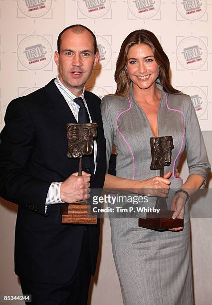 Johnny Vaughn and Lisa Snowdon with their awards for Best Digital Radio Personailty and Best Radio/Digital Radio Programme in the press room at the...