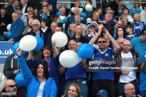 Chestefield fans during the Sky Bet League Two match at the Proact Stadium, Chesterfield.