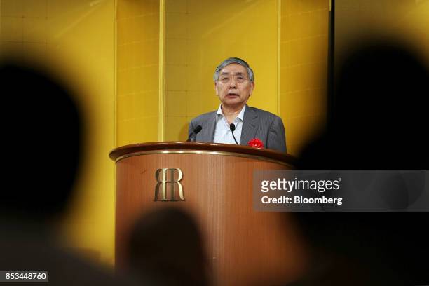 Haruhiko Kuroda, governor of the Bank of Japan , speaks during an event with business leaders in Osaka, Japan, on Monday, Sept. 25, 2017. It will...
