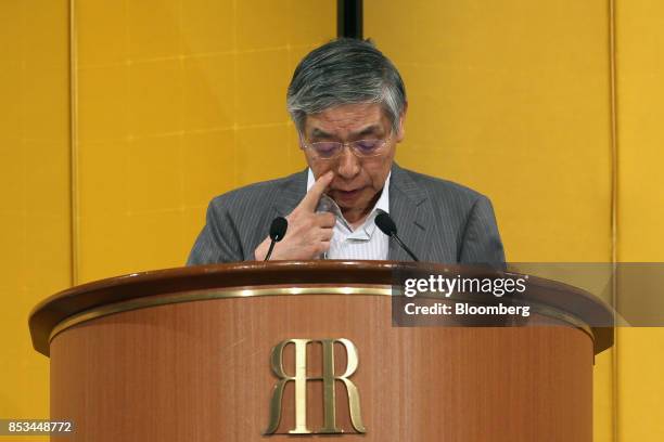 Haruhiko Kuroda, governor of the Bank of Japan , speaks during an event with business leaders in Osaka, Japan, on Monday, Sept. 25, 2017. It will...