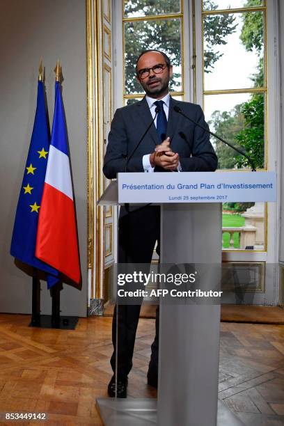 French Prime Minister Edouard Philippe speaks following a report French economist Jean Pisani-Ferry on the Grand Investment Plan for 2018-2022 on...