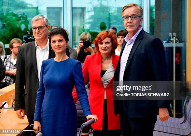 Co-leaders of the left-wing Die Linke party Bernd Riexinger and Katja Kipping and top candidate of Die Linke Sahra Wagenknecht and Dietmar Bartsch...