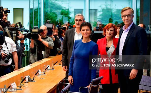 Co-leaders of the left-wing Die Linke party Bernd Riexinger and Katja Kipping and top candidate of Die Linke Sahra Wagenknecht and Dietmar Bartsch...