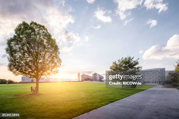 berlin central station at spreebogenpark and an amazing sunset - central berlin 個照片及圖片檔