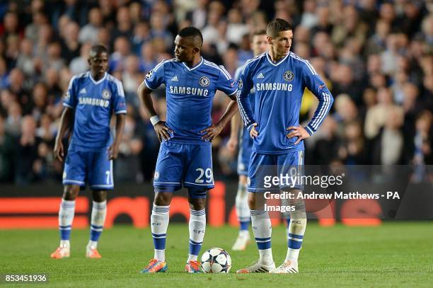 Chelsea's Fernando Torres and Samuel Eto'o stand dejected after conceeding a second goal