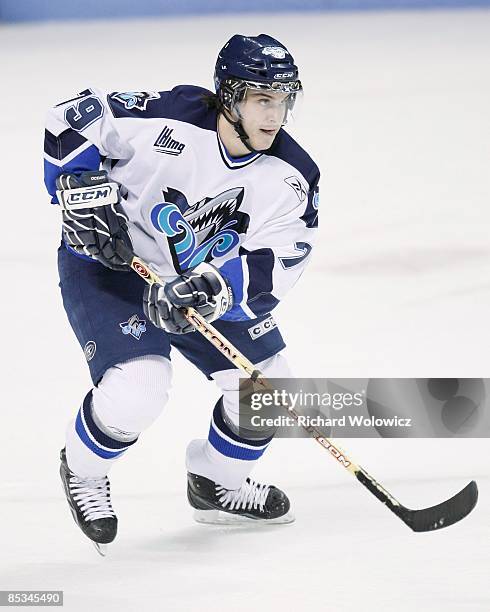 Luca Cunti of the Rimouski Oceanic skates during the game against the Quebec Remparts at Colisee Pepsi on March 04, 2009 in Quebec City, Quebec,...