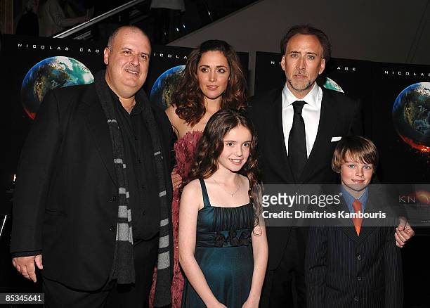 Director Alex Proyas, actors Rose Byrne, Nicolas Cage, Laura Robinson and Chandler Canterbury attend the premiere of "Knowing" at the AMC Loews...