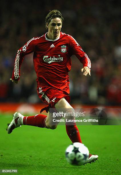 Fernando Torres of Liverpool in action during the UEFA Champions League Round of Sixteen, Second Leg match between Liverpool and Real Madrid at...