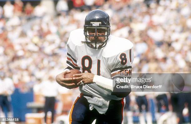 Tight end Jay Saldi of the Chicago Bears runs upfield in a 21 to 38 loss to the St. Louis Cardinals on October 14, 1984 at Busch Stadium in St....