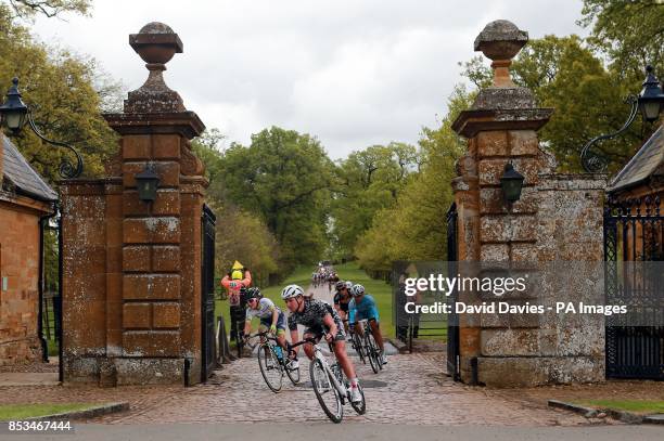 Leaders of the Peloton leave Althorp House estate during Stage One of the 2014 Women's Tour Of Britain in Northamptonshire.