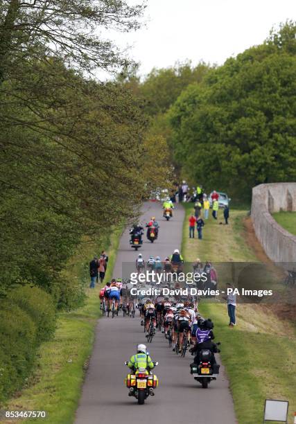 The Peloton leaves Althorp House estate during Stage One of the 2014 Women's Tour Of Britain in Northamptonshire.