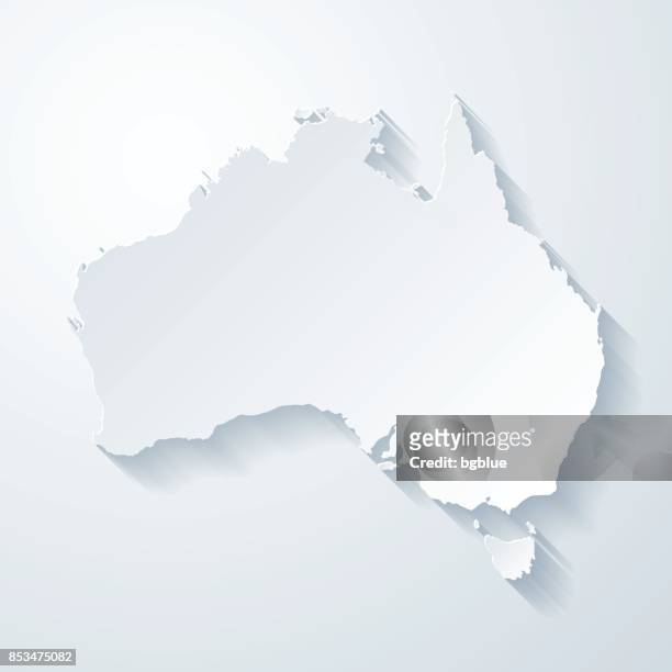 bildbanksillustrationer, clip art samt tecknat material och ikoner med australien karta med papper skära effekt på tomt bakgrund - australisk