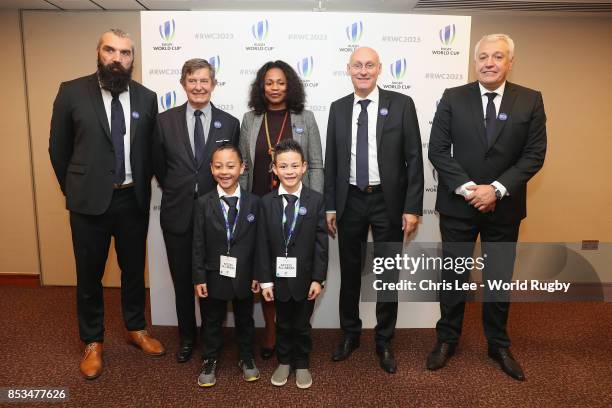 Sebastien Chabal, The Minister of Sport Laura Flessel, President of the French Rugby Federation Bernard Laporte, Director, French Bid for the World...