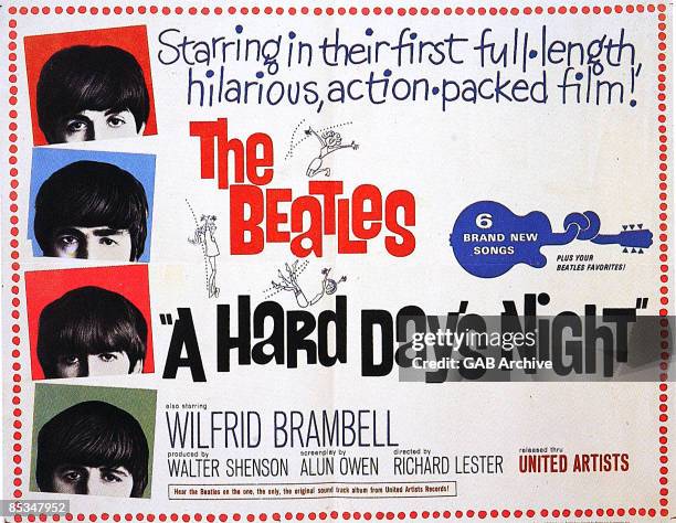 Photo of BEATLES; Film poster for A Hard Day's Night