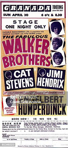 Photo of WALKER BROTHERS; featuring Jimi Hendrix on the bill on his first UK tour